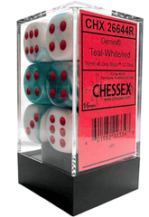 Chessex Dice: 16mm D6 12ct Gemini White Teal Red (Limited Edition) CHX26644R